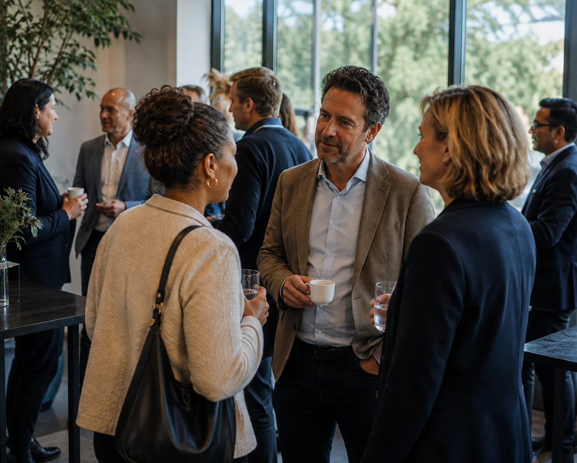 Gasten in gesprek tijdens een eerder Koeleman-event